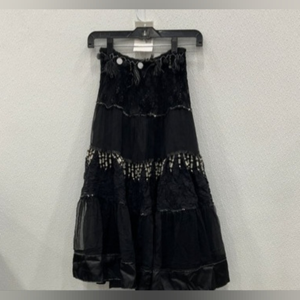 NEW NWT LM Lulu Black Bohemian Midi Hippy Skirt with Lace Details Small